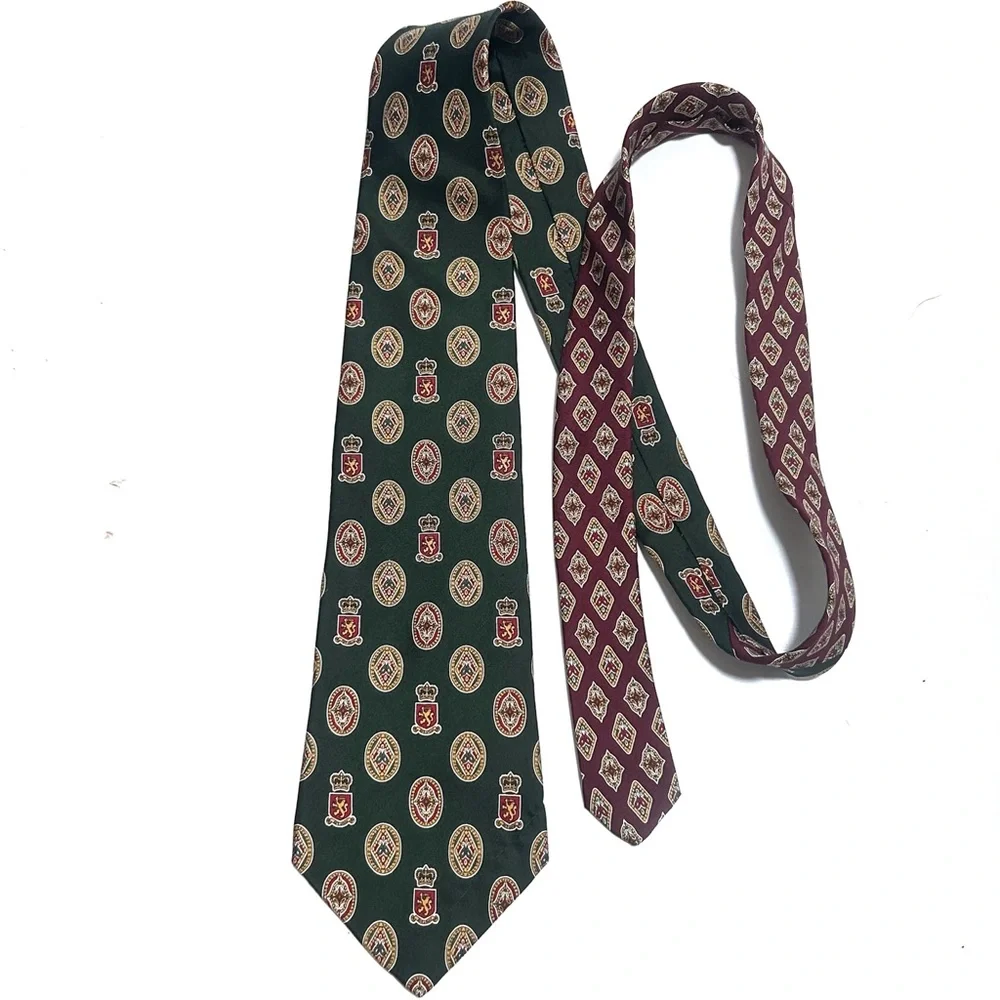 Tommy Hilfiger Ties 100% Italian Silk Made in USA Blue Green Lot Shield Emblem